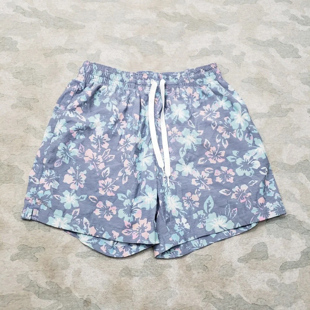 Chubbies Swim Trunks Mens Small Blue Floral Hibiscus Pockets Drawstring Lined